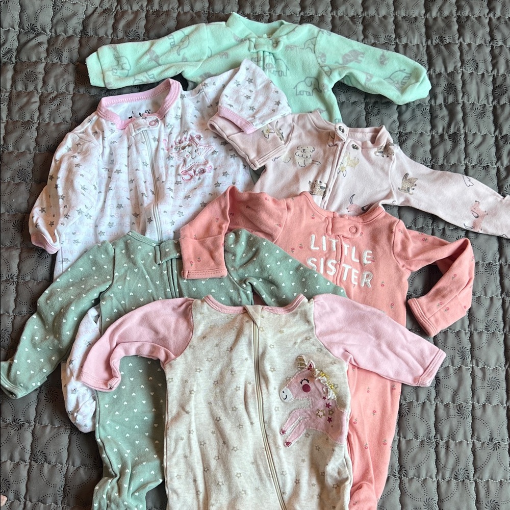 Baby Girl Sleepers Set - Pink and Green